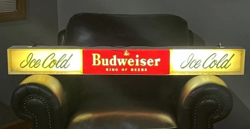 Vintage BUDWEISER King Of Beers ICE COLD Bar Light Sign BIG BOLD & BEAUTIFUL 48”