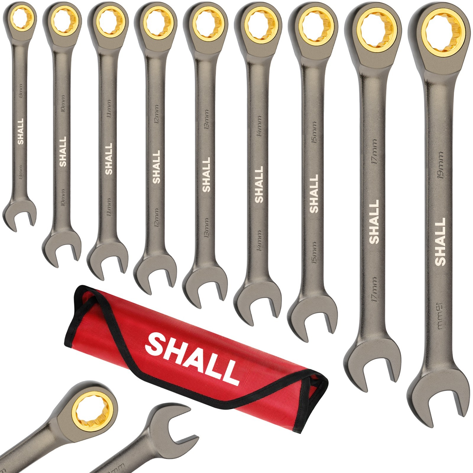 SHALL 9 Pcs Ratchet Spanner Set,8-19mm (8,10,11,12,13,14,15,17,19mm) 72 Tooth UK