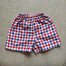 Boutique Boys Size L 4/5 Red White Blue Plaid Shorts Elastic Waist