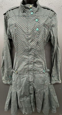 #ad Skunkfunk SKFK Dress L Green Aqua Geo Cotton Pleat Pocket Military Retro Cottage $21.24