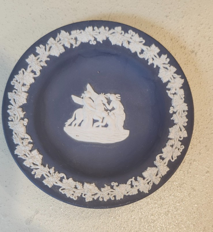 VTG Wedgwood Portland Blue Jasperware Small Plate Dish Pegasus Muses 4.5