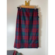 James Pringle Weavers 100 Pure Wool Burgundy Plaid Scottish Kilt Skirt Sz 12
