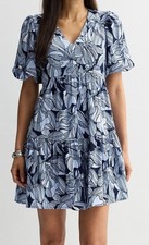 Nine West Rayon Blend Bubble Sleeve Babydoll Dress - Navy Emma Floral - Large