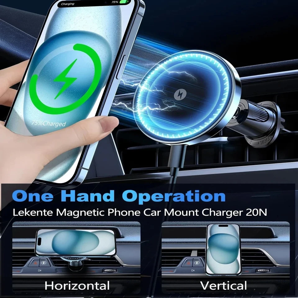 15W Magnetic Wireless Car Charger – Fast Charging Mount for iPhone & Android - Image 3 of 4