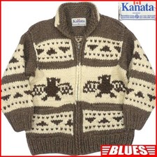 Made In Canada Kanata Men'S Xl Cowichan Sweater Brown Beige Thunderbird Wool Car
