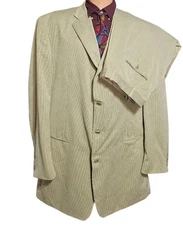 Lineage Seer Sucker 2 Piece Suit Beige Stripe Men 48 43(42)x34 Preppy Southern 