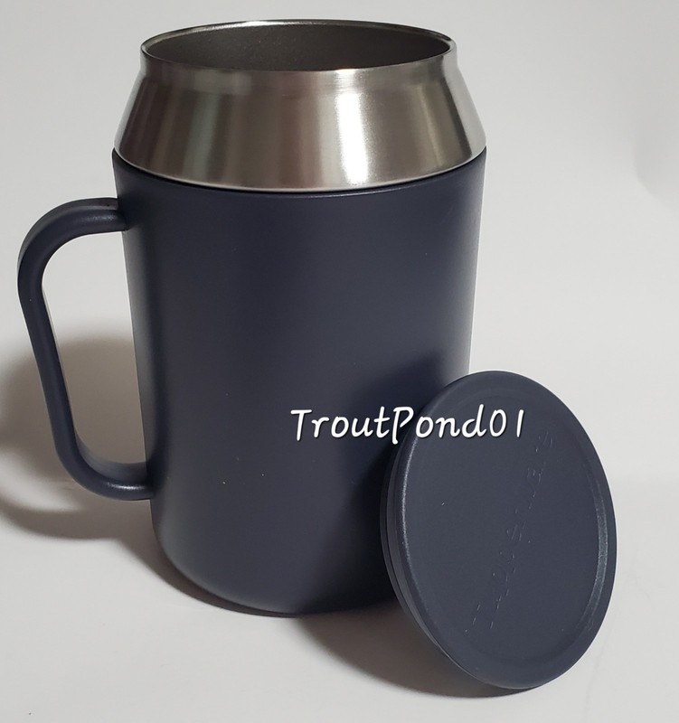 Tupperware Desk Mug Insulated Metal Steel Coffee Cup w/ Handle Lid Charcoal Gray