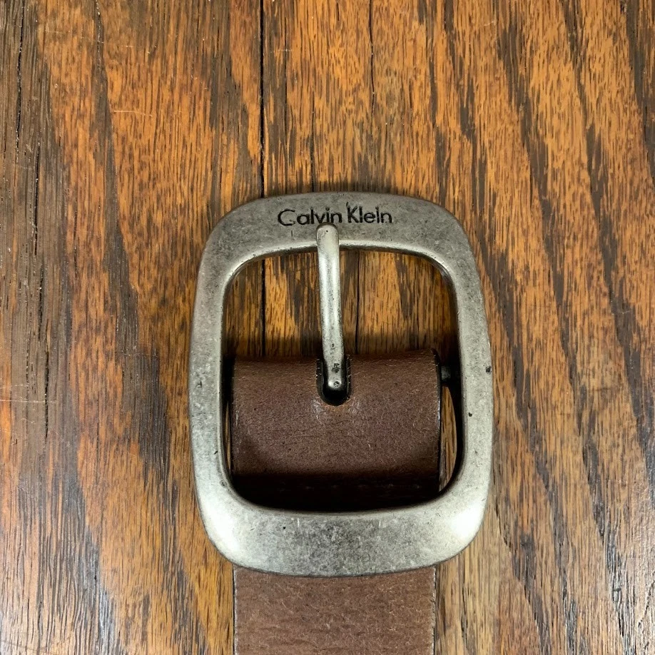 Vtg Calvin Klein Jeans Wide Studded Brown Leather Distressed Belt Women Size XL - Image 2 of 4