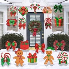 Candy Gingerbread Christmas Yard Signs Decorations with Stakes Double-Sided