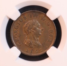 1807 Great Britain  King George III  1/4 Penny Farthing - NGC AU58! Choice AU!