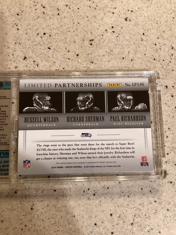 2014 Panini Limited Wilson, Sherman, Richardson Seahawks 1/1 Laundry Tags NM PW - Image 2 of 4