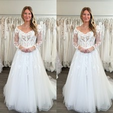 Lace Wedding Dresses Long Sleeves White Off Shoulder V Neck A Line Bridal Gowns