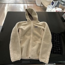 Patagonia Women's Ivory Hooded Full Zip Fleece Jacket Mid-Length Size M