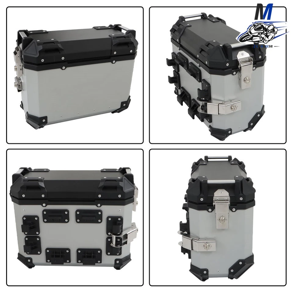 Silver 36L Motorcycle Side Case Hard Saddlebag Box Trunk Tour with Support Racks - Image 4 of 4