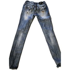 Miss Me Signature Skinny Low Rise Light Wash Embellished Jeans SZ 26