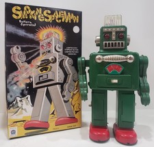 Smoking Spaceman Robot Tin Toy Green