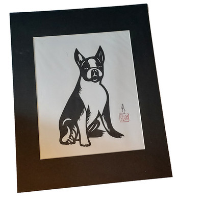 Hou-tien Cheng Master Chinese Paper Cutter Dog Boxer Art Signed No Mat 9 x 12