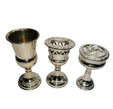Vintage Judaica Havdalah Set Kiddush Cup Spice Holder Candle Holder Silver Tone
