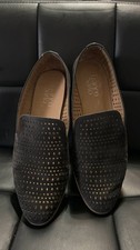 Franco Sarto Black Perforated Leather Loafers Women's Flats