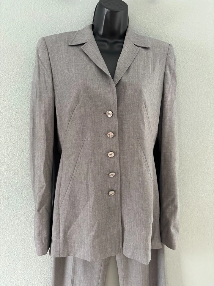 De Colección Escada Mujer Gris Forrado Mezcla de Lana Pantalón Traje con Blazer Chaqueta Talla 38 Foto 3 de 4