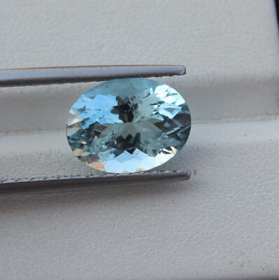 4.25 Cts 12.1x9.2 MM Natürlich Blau Aquamarin Facettiert Oval Edelstein