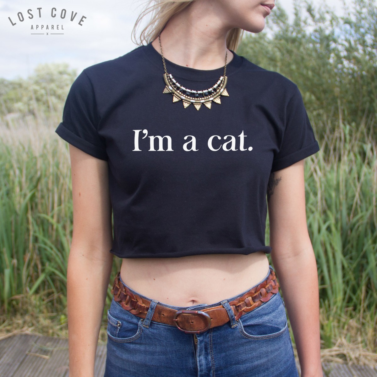 I'm A Cat Crop Top Slogan Fashion Cropped Shirt Crazy Cat Lady