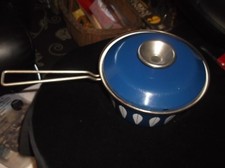 VINTAGE ENAMEL SAUCEPAN + LID CATHRINEHOLM SWEDEN LOTUS BLUE WHITE 20CMS