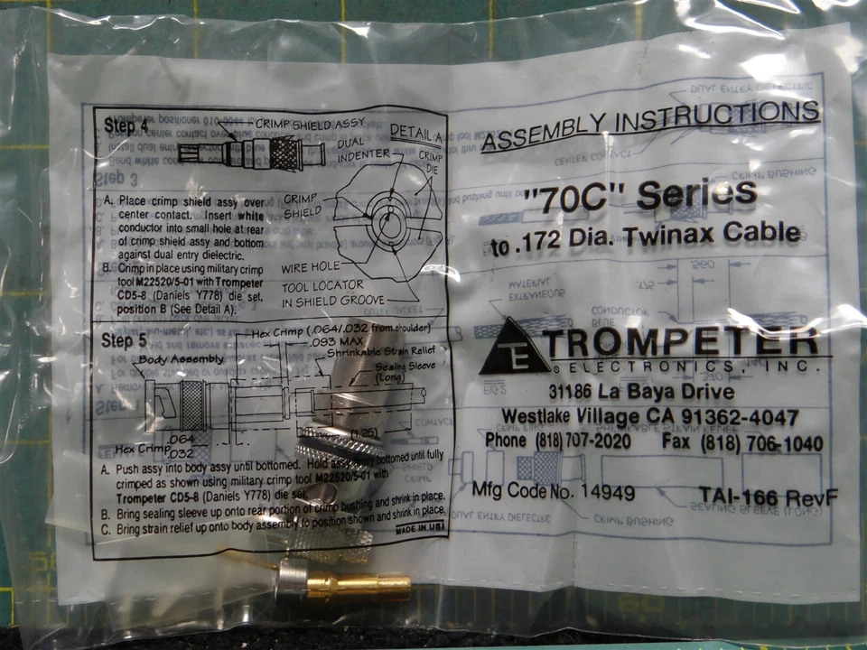 Trompeter Electronics, Inc. Connector 70C Series to .172 Dia. Twinaz Cable 14949 - Image 2 of 4