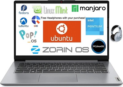 Lenovo Ideapad 1i, 14'' Intel Pentium 4GB 128GB Ubuntu/Linux+2nd OS Office*