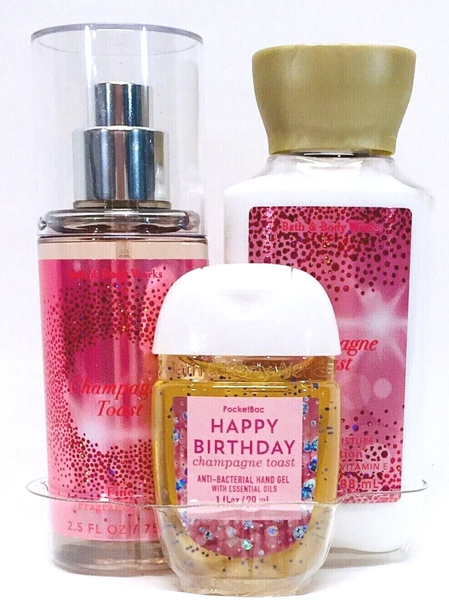 3P Happy Birthday Gift Set CHAMPAGNE TOAST Travel Mist, Lotion+Bath & Body Works