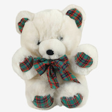 America Wego Vintage Plush Christmas Teddy Bear 12" Plaid Feet Bow Xmas Korea