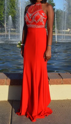 red sleek prom dress