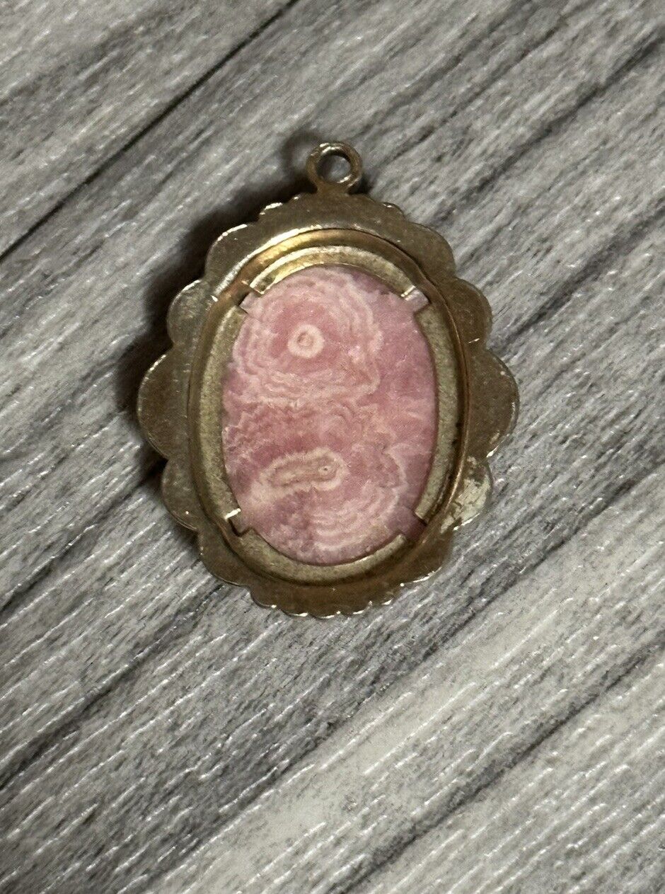 Vintage Necklace Pendant Pink Oval Stone - image 2