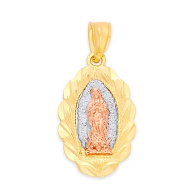 10k/14k Gold Virgen de Guadalupe Necklace: Tricolor Virgin Mary Pendant