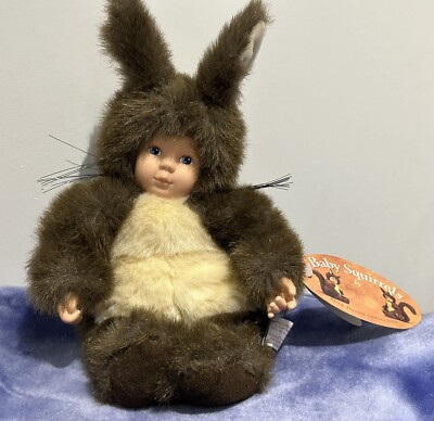 Vintage ANNE GEDDES baby squirrel FUR Plush Soft DOLL W/Tags Bean Filled  Range UK