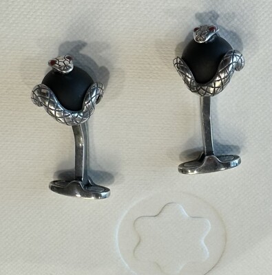 MONTBLANC ROUGE ET NOIR SILVER SERPENT DETAIL BLACK ONYX CUFFLINKS