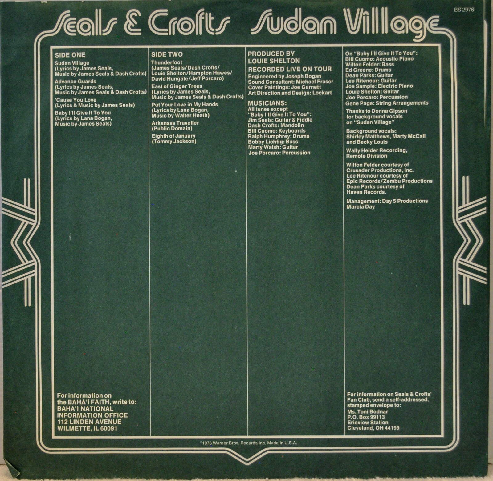 Seals & Crofts "Sudan Village" 1976 Vinyl LP [Warner Bros. BS2976] eBay
