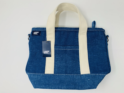 バッグ the end LANDS END *Denim Blue* 100% Cotton Canvas Tote Bag Zip Top Small