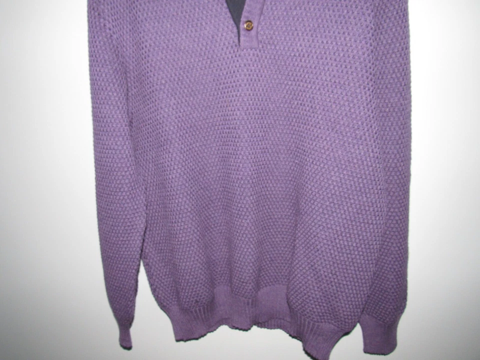 ROBERT TALBOTT Italy Men's Large Henley Sweater Purple Soft Silk Cotton Blend - Image 2 of 4