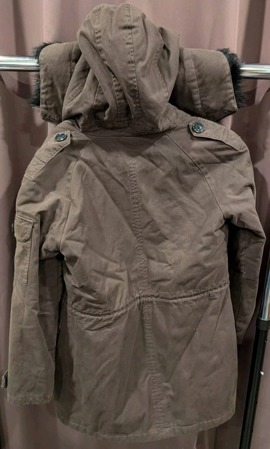 Michael Kors Parka Cappotto Rimovibile Ecopelliccia Bordo Cappuccio Marrone Donna Small