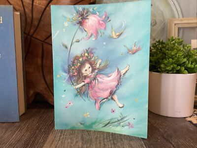 Vintage Cute Fairy Birds Get Well soon  Greeting Card Retro Mod Very Brady