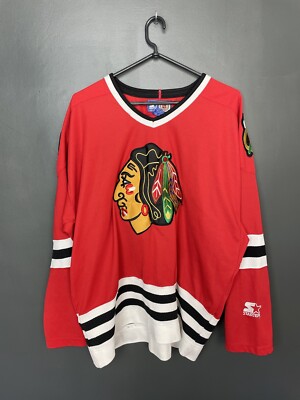 VINTAGE CHICAGO BLACKHAWKS EISHOCKEY NHL TRIKOT STARTER SHIRT GR XL ERWACHSENE