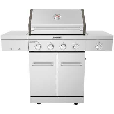KitchenAid Edelstahl-Gasgrill mit Seitenbrenner (inkl. Abdeckhaube) | Standgrill