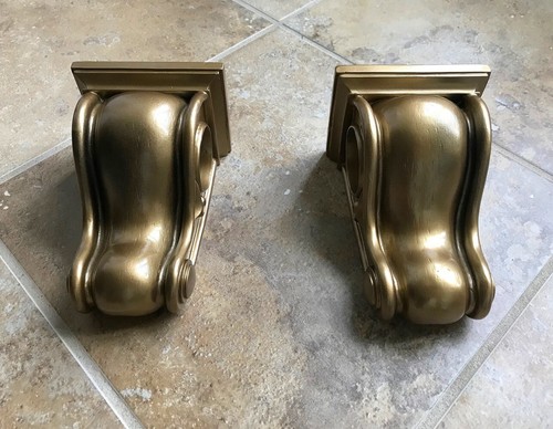 Vintage Pair Resin Sconce Gold Curtain Rod/Swag Holders 1-5/8" Opening - Picture 11 of 16