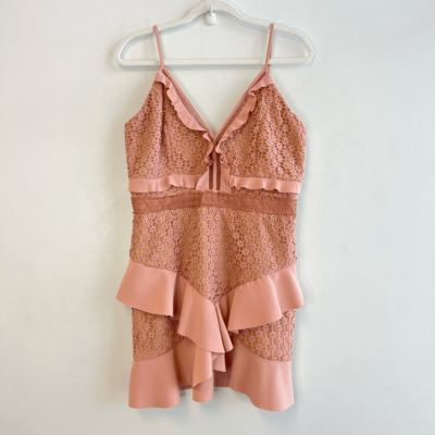 Bardot Womens 10 / L Fae Dusty Rose Pink Lace Mini Dress Sleeveless V Neck
