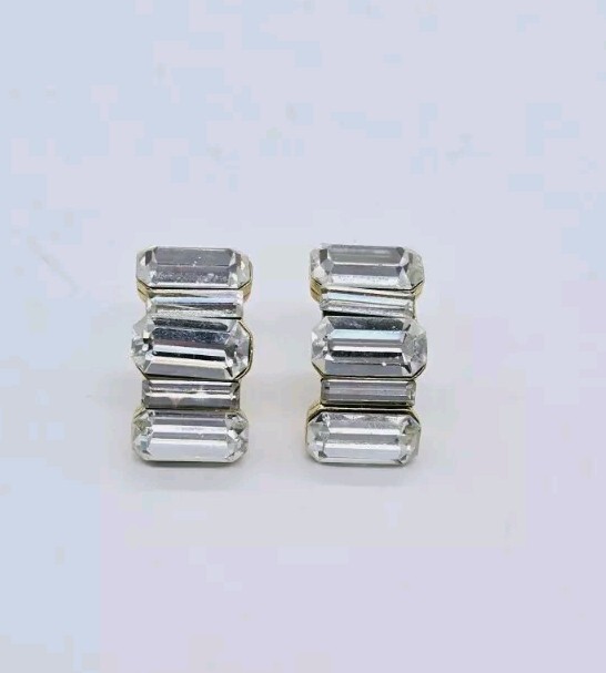 Crystal Rhinestone Earrings Wide pierced Gold tone 1 in Statement Chunky
