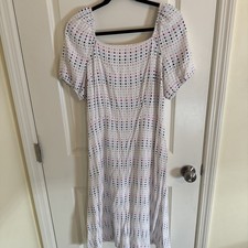 Loft Outlet White Polka Dot Shirt Sleeve Square Neck Midi Dress Size 10 