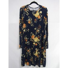 VTG Old Navy Blue Floral Dress sz MT Midi Boho Rayon Cottagecore 90s Y2K Cozy