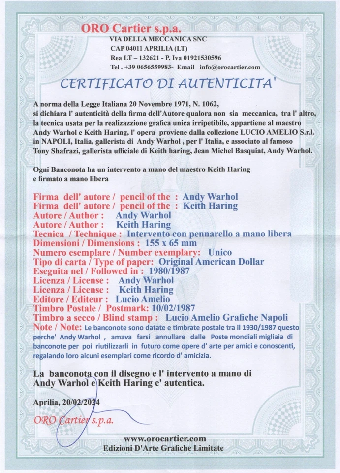 A. WARHOL & Keith Haring 1 Dollarnote Original SIGNIERT + SKIZZIERT +US -Stempel - Bild 3 von 4