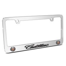 Cadillac Dual Logo In 3d On Mirror Chrome Metal License Plate Frame